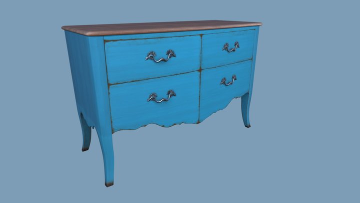 Commode 4 tiroirs bleu 3D Model
