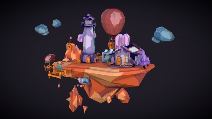 Low Poly Landscape in space 3D Model