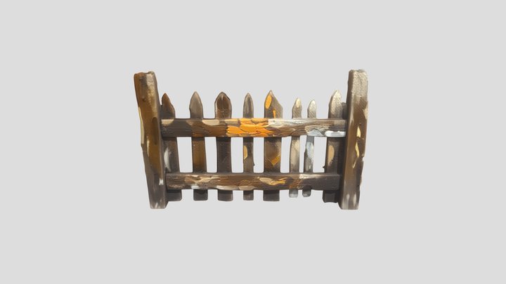 wooden picket fence section 3D Model