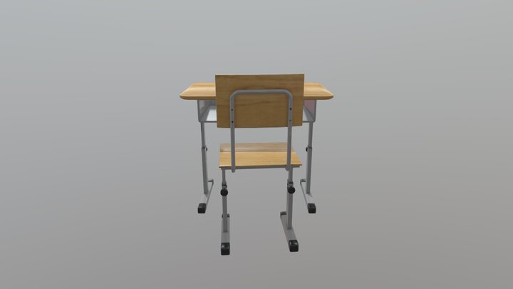 Japanese school table and chair 3D Model