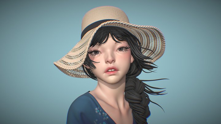 Straw Hat Girl 3D Model