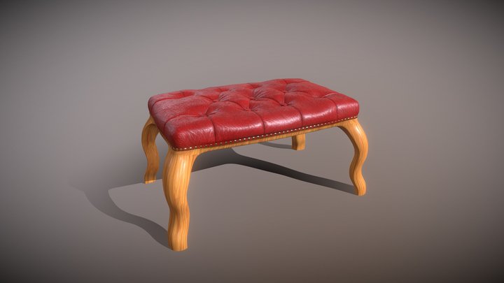 Baroque red leather ottoman large 3D Model