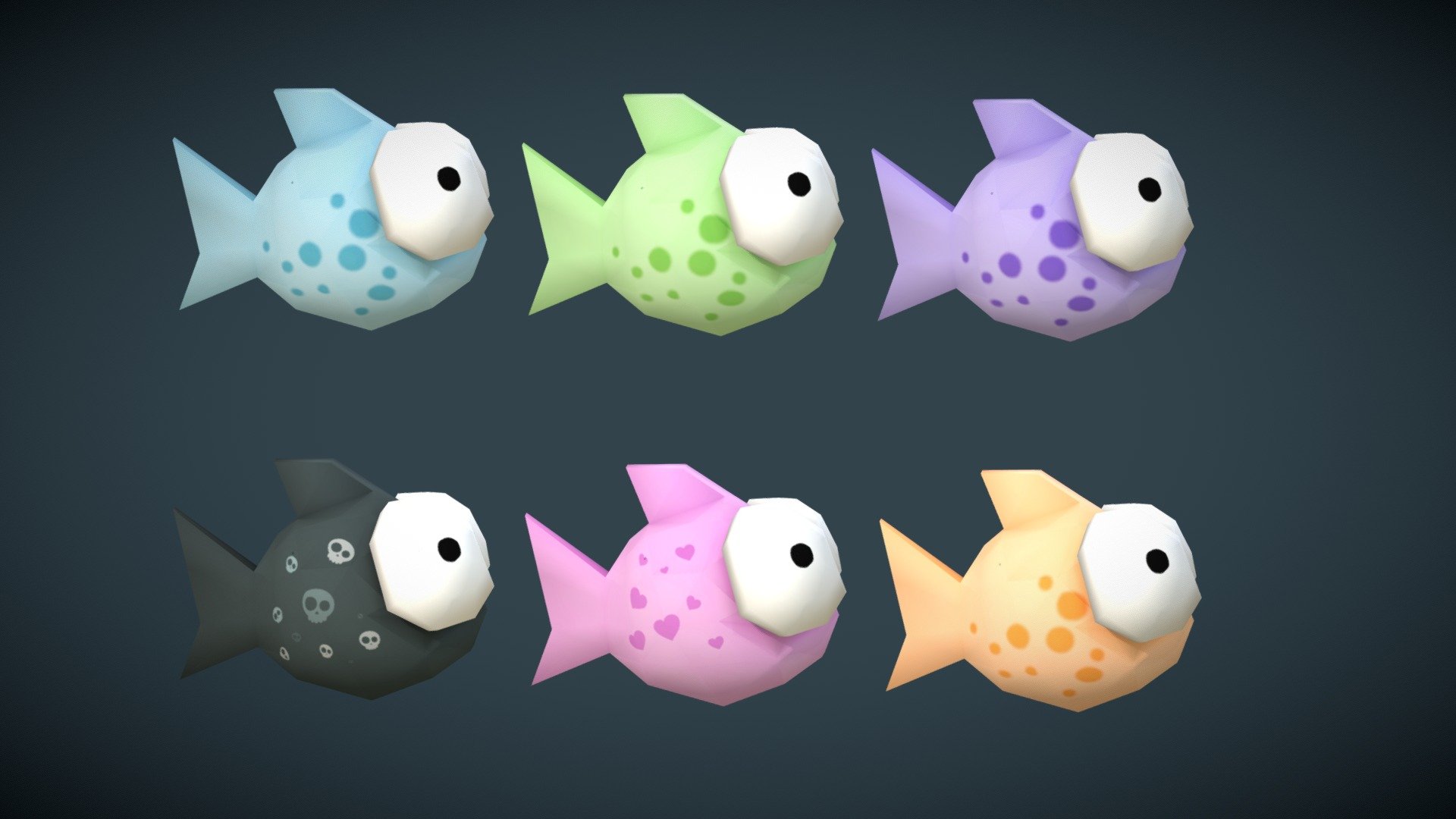 Cartoon low-poly fish with multiple textures