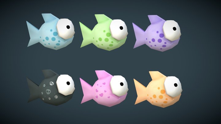 Cartoon low-poly fish with multiple textures 3D Model