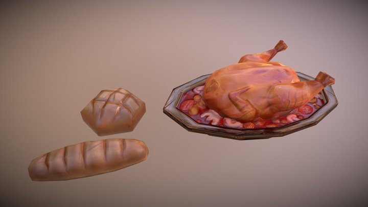 chicken with Bread 3D Model