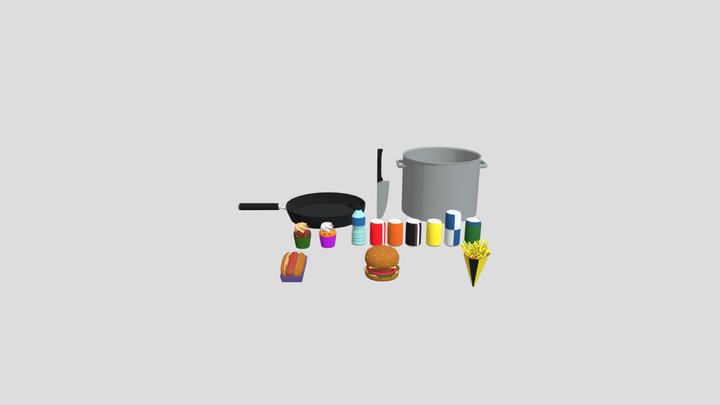 Low Poly Food, Drinks, and Kitchen Utensils Pack 3D Model