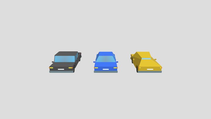 Three Low Poly Car Designs 3D Model