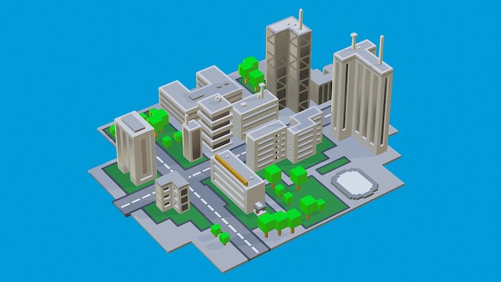 Voxel City Block 3D Model