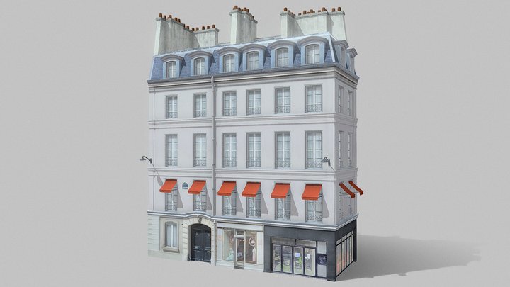 Parisian building with awnings 3D Model