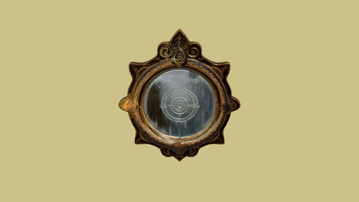 Ornate round mirror with intricate carvings 3D Model