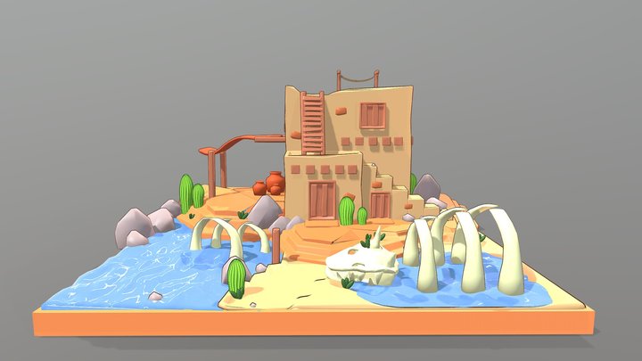 Desert Oasis Diorama 3D Model