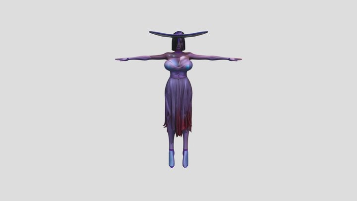 Woman in blue dress with hat 3D Model