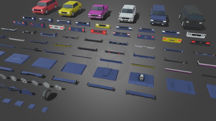 Poly - Modular Cars Low Poly 3D Model