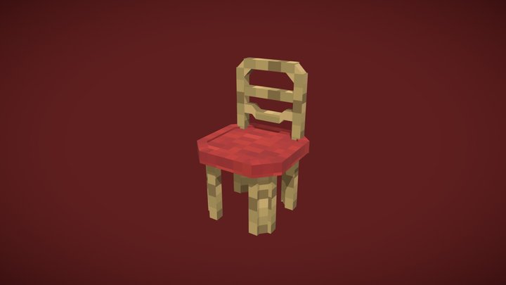 Red Wool Oak Chair 3D Model