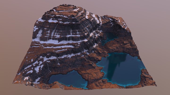 Alien Landscape: Snowy Cliff and lake 3D Model