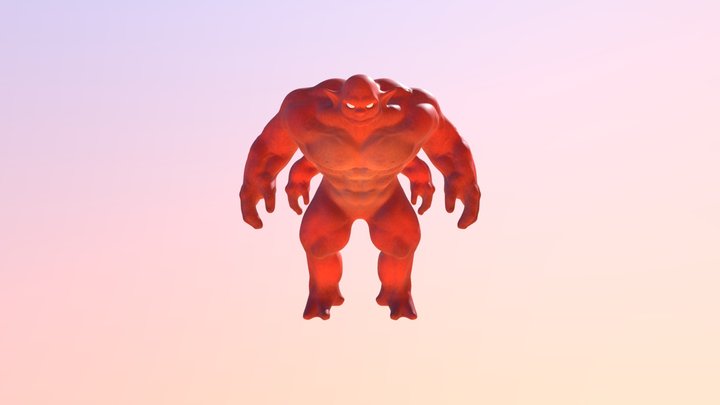 Red Monster with four arms 3D Model