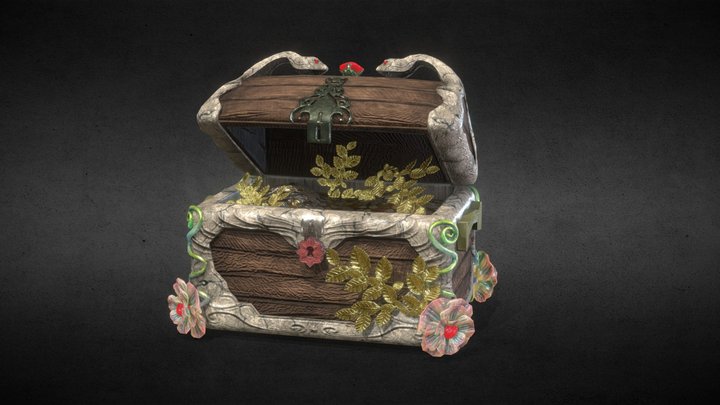Treasure chest of golden leaves 3D Model