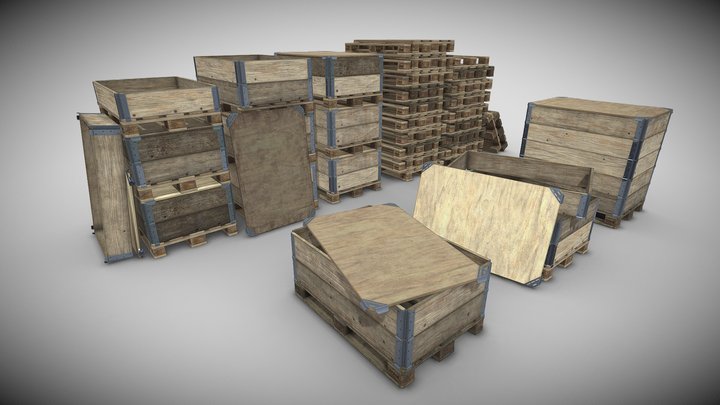 Wood Pallets with Collars 3D Model