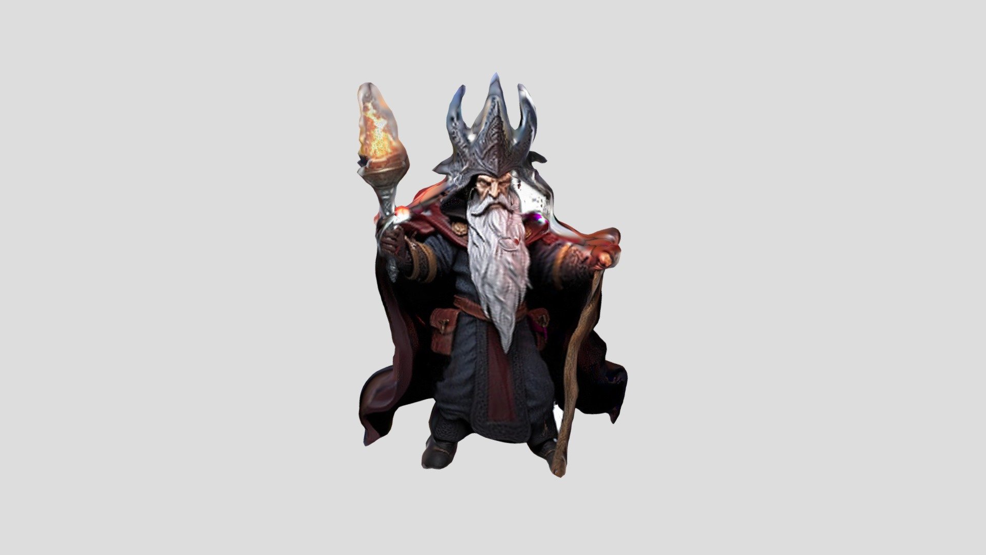 A wizard with a staff and a cape standing on a - Download Free 3D model ...