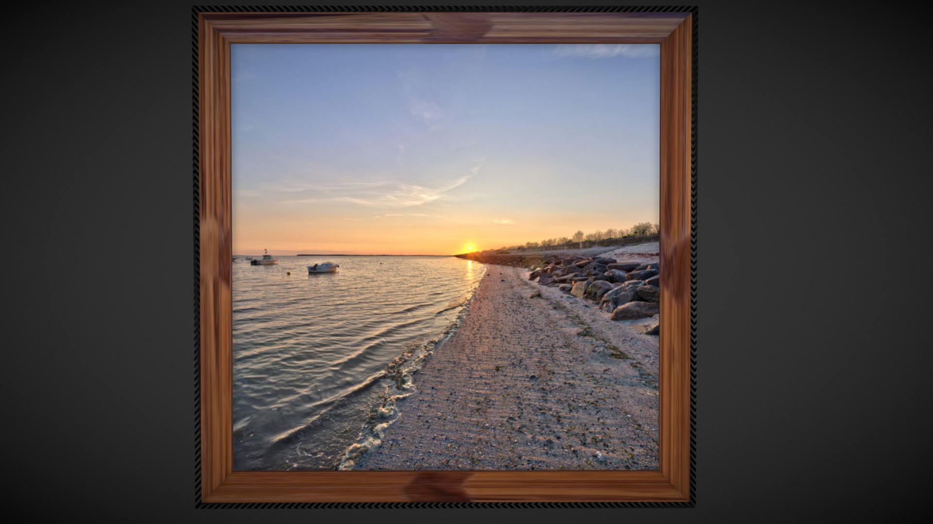 3D model Wooden frame - This is a 3D model of the Wooden frame. The 3D model is about a sunset over a beach.