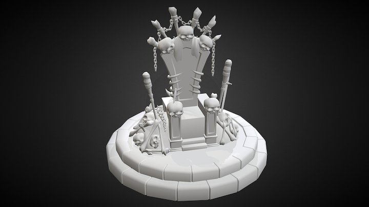 Low Poly Skull Throne Podium 3D Model