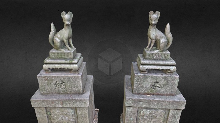 Statue of 2 kitsune at SAGA, KYOTO 3D Model