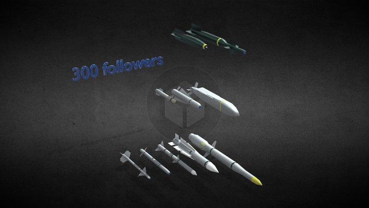 300 followers - free aircraft missile set 3D Model