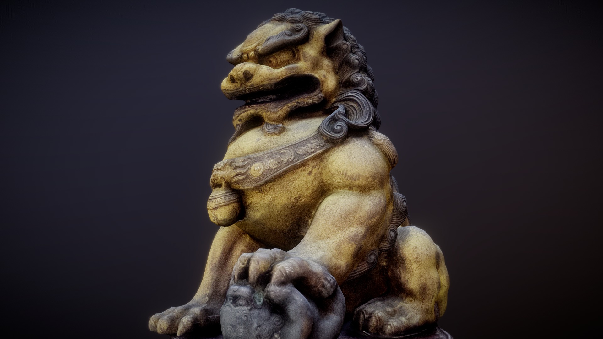 Chinese-style bronze lion statue 清代風格漆金銅獅