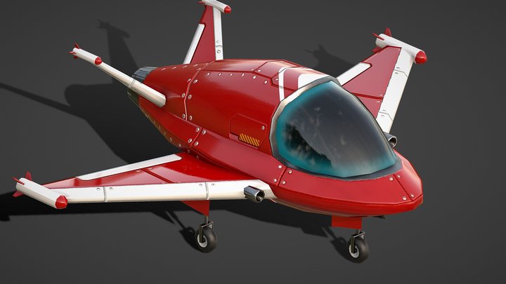 Cartoon Space ship Red 3D Model