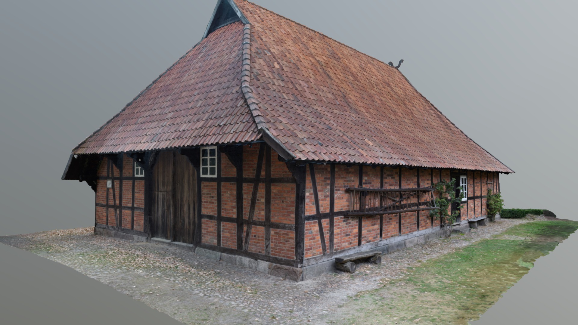 3D model Wohnhaus - This is a 3D model of the Wohnhaus. The 3D model is about a wooden house with a grass yard.