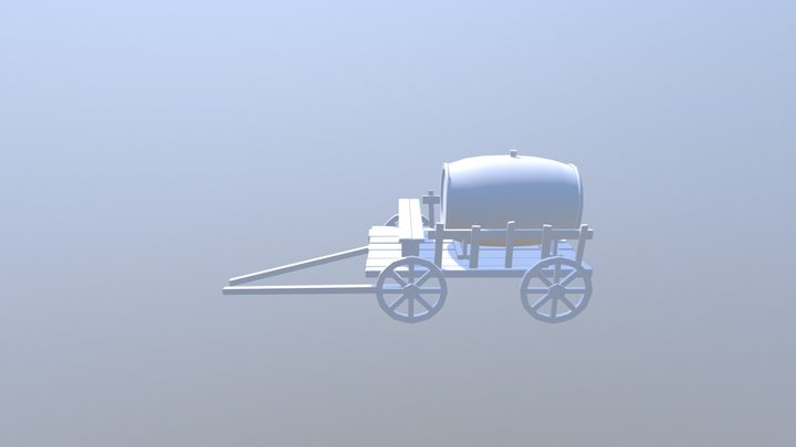 Wooden Cart With Barrel 1 3D Model