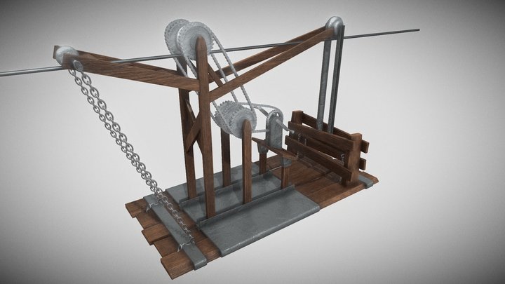 Gondola Cable Car - Old, Powered by Hand Pedals 3D Model