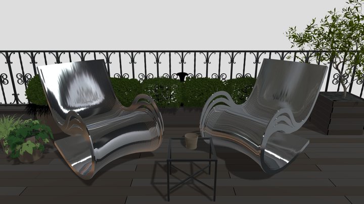 Silla curva en balcon 3D Model