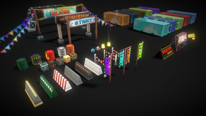 V5_ Race And Urban Street Props 3D Model