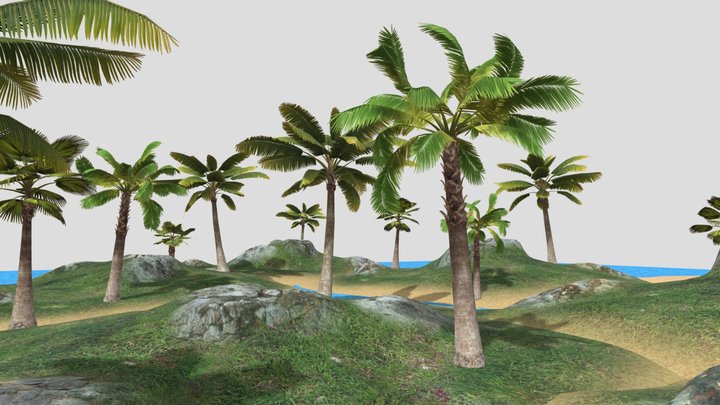Lowpoly Island with Palm Trees 3D Model