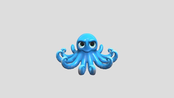 Cartoon blue octopus with big eyes 3D Model