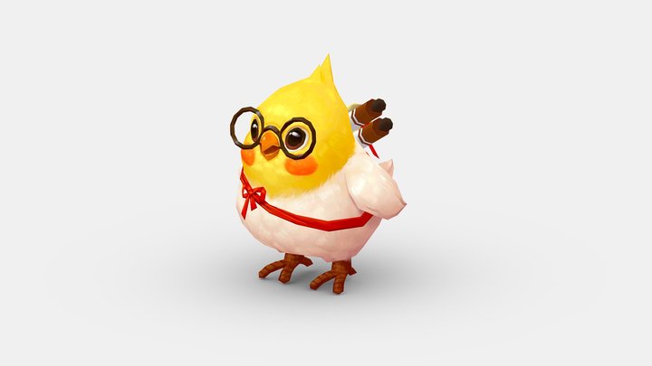 Cartoon bird with glasses 3D Model