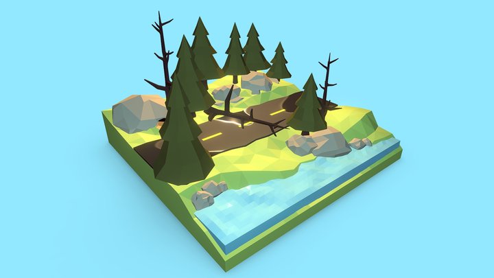 Forest Road Diorama 3D Model