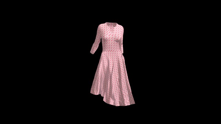 Red_pattern_dress 3D Model