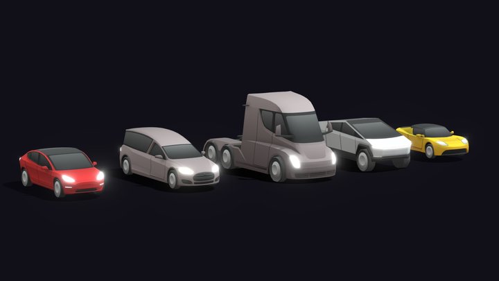 Cartoon Low Poly Tesla Cars Pack 3D Model