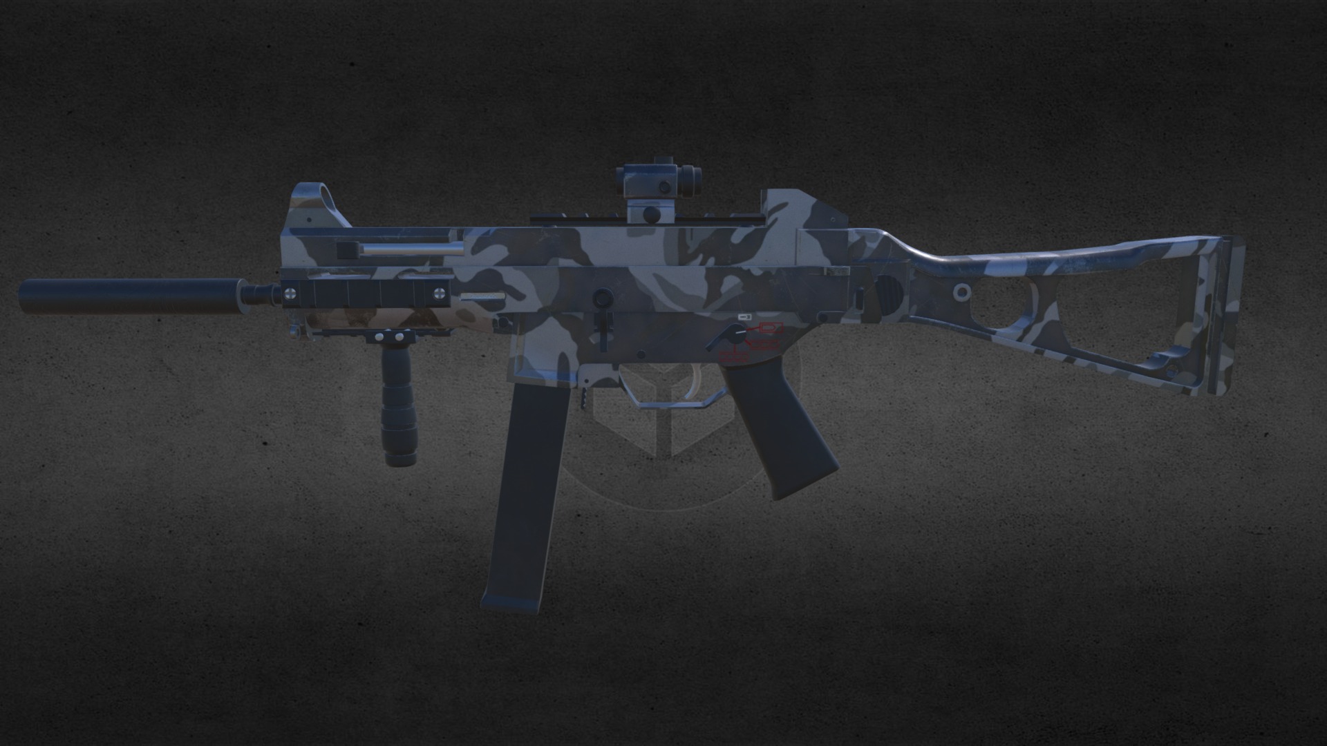 3D model H&K UMP 45 - This is a 3D model of the H&K UMP 45. The 3D model is about a white and blue drone.