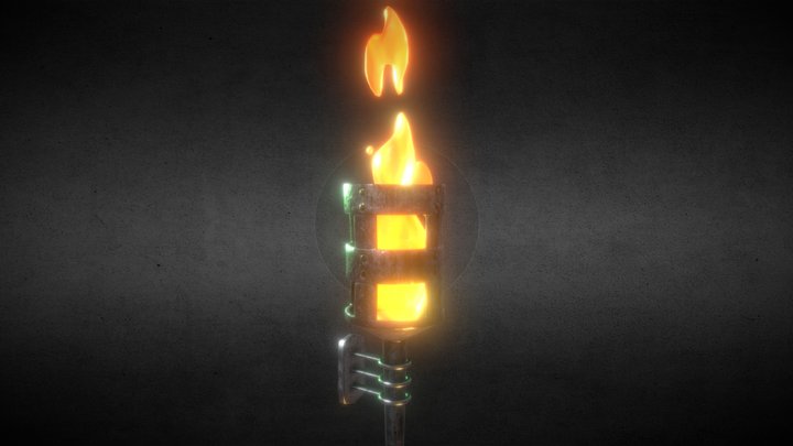 Metal Torch With Animated Fire 3D Model