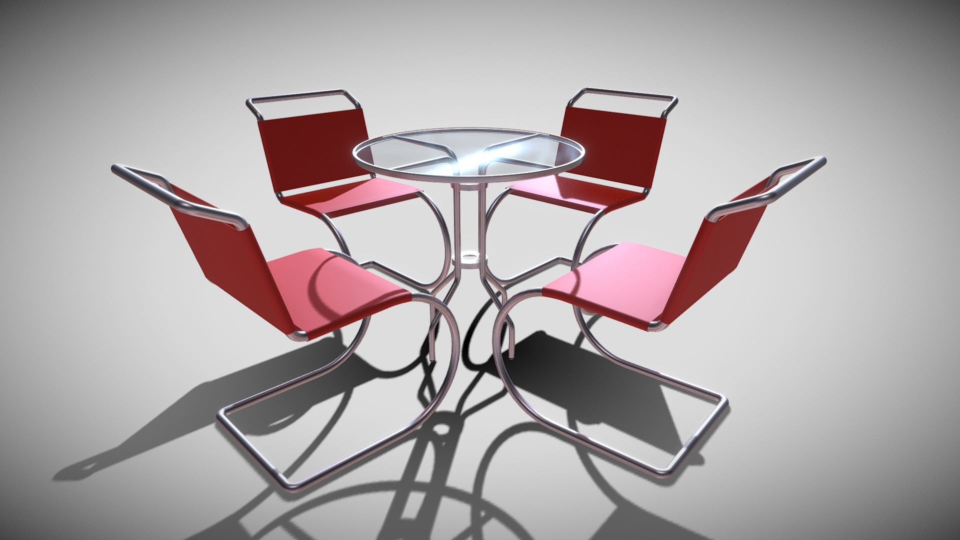 3D model Bistro-table with Chairs - This is a 3D model of the Bistro-table with Chairs. The 3D model is about a group of red chairs.