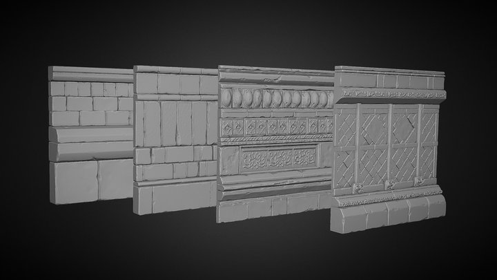 4 Brick Walls 3D Model