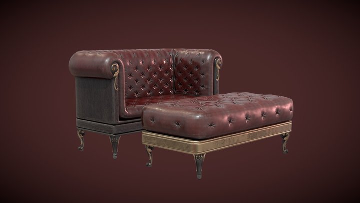 Sofa Armchair Couch small Vintag 3D Model