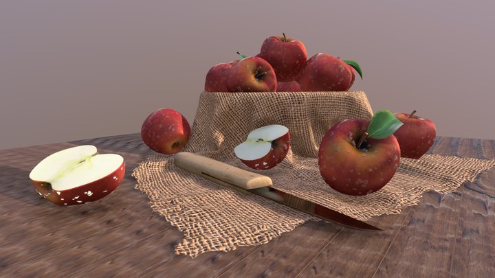 Apple tray and knife 3D Model