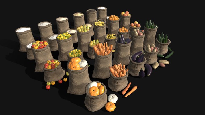 Medieval Food Sacks Pack 3D Model