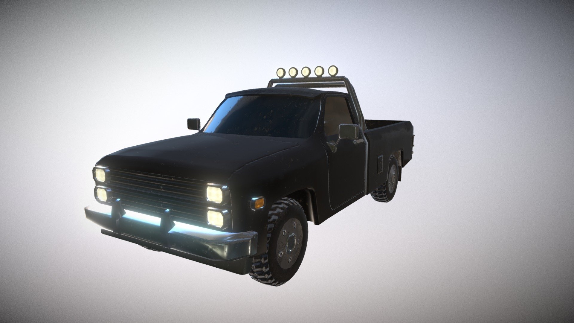 Black Pickup Truck low-poly game ready PBR