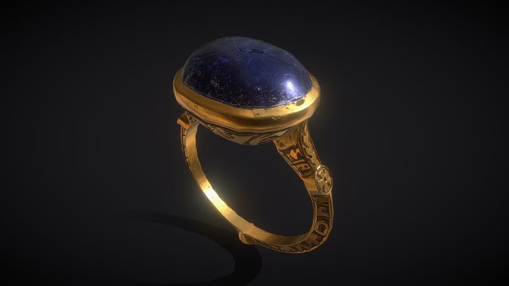 Gold Ring with Lapis Lazuli stone (game-ready) 3D Model
