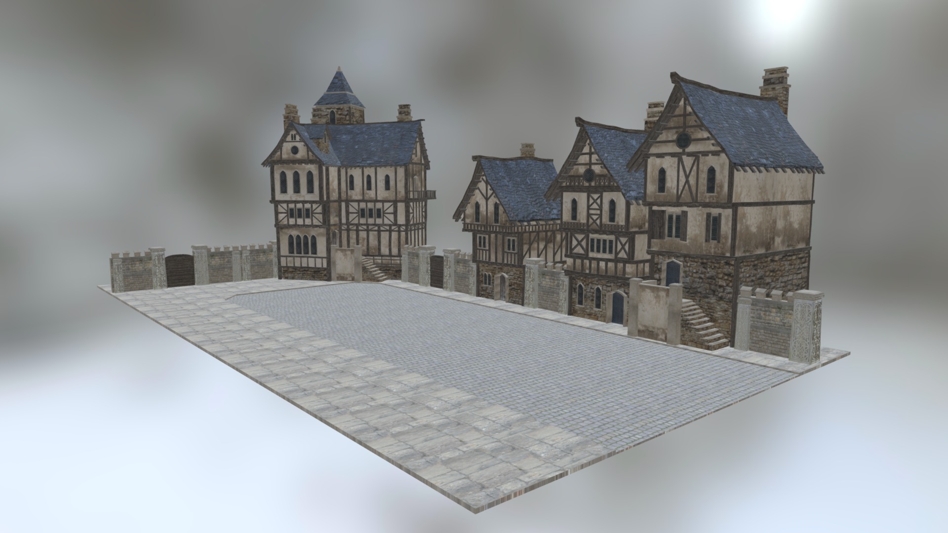 3D model Medieval Street - This is a 3D model of the Medieval Street. The 3D model is about a castle on a hill.